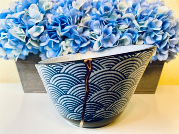 Kintsugi Repaired Large Blue Scale Fruit Bowl
